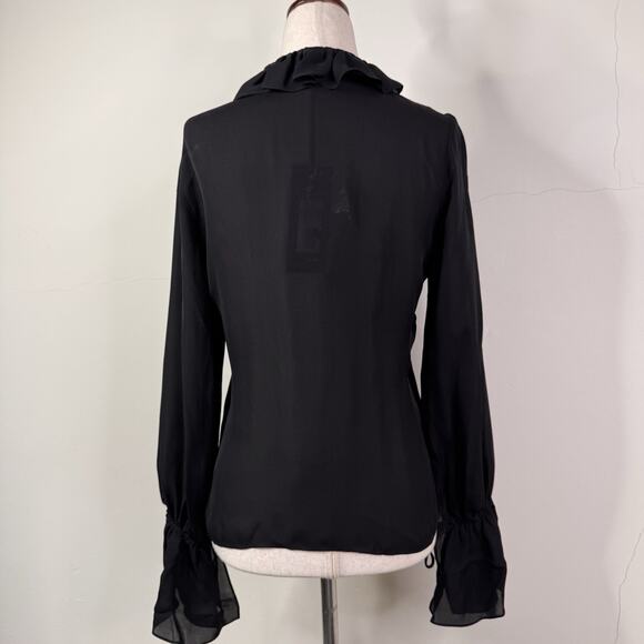 NWT Nili Lotan Black Silk Cecily Ruffle Front Blouse Top XS Button Romantic - Picture 7 of 11